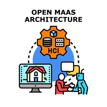 Open maas architecture connecting human computer interaction Illustrazione stock