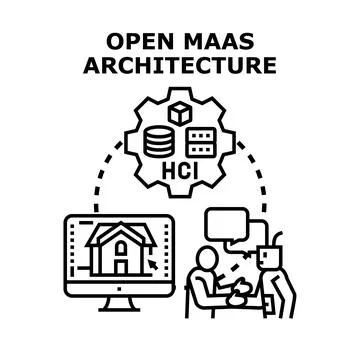 Open maas architecture connecting human computer interaction Stock Illustration