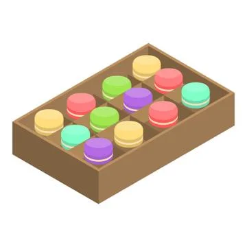 Open macaroon box icon, isometric style Illustrazione stock
