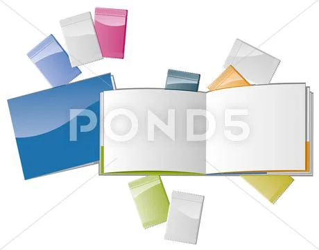Open magazine with samplers (in sachet) Stock Illustration