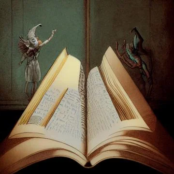 An open magic book. The Book of Wanderings. Illustrazione stock