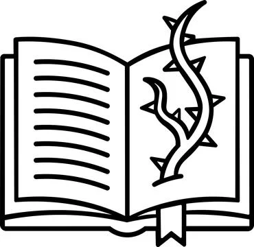 Open magic book with thorny stem bookmark Stock Illustration