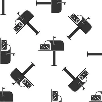 Open mail box with an envelope icon seamless pattern on white background. Flat 스톡 일러스트