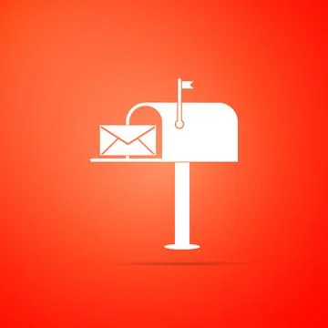 Open mail box with an envelope icon isolated on orange background. Flat design Stock Illustration