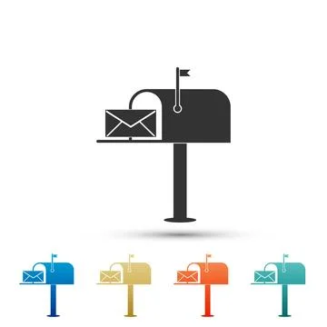 Open mail box with an envelope icon isolated on white background. Set elements Stock Illustration