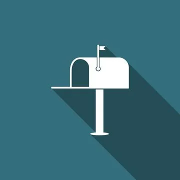 Open mail box icon isolated with long shadow. Mailbox icon. Mail postbox on pole Stock Illustration