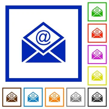 Open mail with email symbol flat framed icons Illustrazione stock