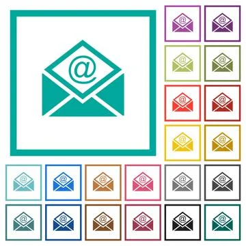 Open mail with email symbol flat color icons with quadrant frames イラスト素材