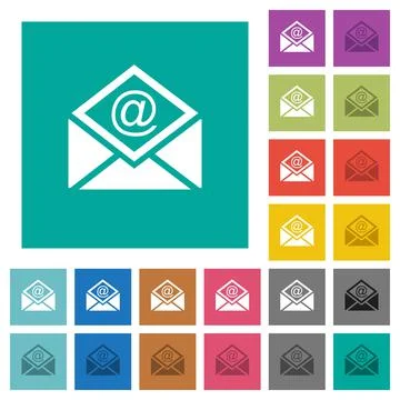 Open mail with email symbol square flat multi colored icons Stock Illustration