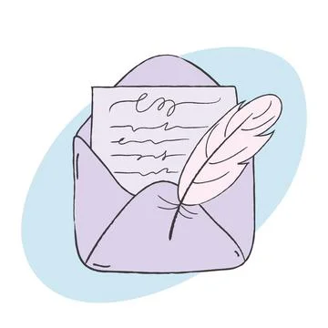 Open mail envelope with certificate and goose feather Stock Illustration