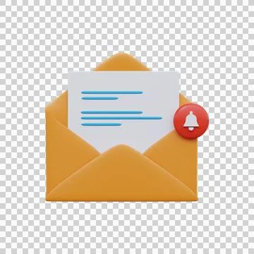 Open mail envelope with notice. 3D render Stock Illustration