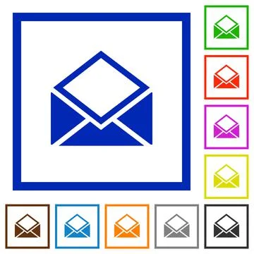 Open mail flat framed icons Stock Illustration