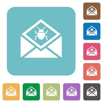 Open mail with malware symbol rounded square flat icons Stock Illustration