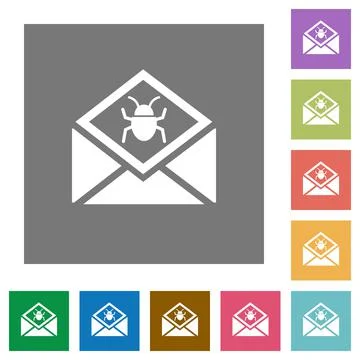 Open mail with malware symbol square flat icons Stock Illustration