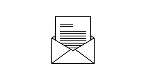 Open mail outline icon animation with document coming out and sliding back in. Stock Footage 321561906