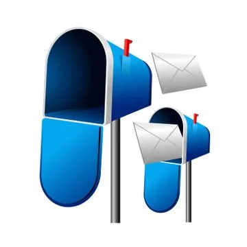 Open mailbox with letter on post - blue letterbox with envelope Stock Illustration