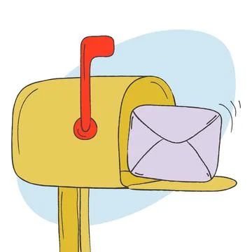 Open mailbox with raised flag and letter inside Illustrazione stock