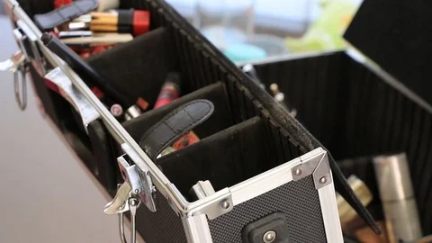 An open makeup box Stock Footage 87978142