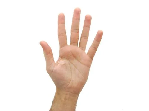 Open man hand. Number five gesture isolated on white background Stock Photos