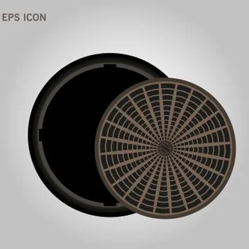 An open manhole with steps leading down. street manhole open on a white backg Stock Illustration