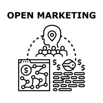 Open marketing strategy achieving target audience goals Stockillustratie