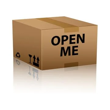 Open me internet web icon on cardboard box Stock Illustration