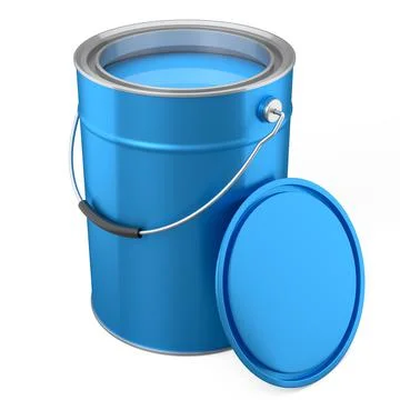 Open metal can or buckets of paint with handle on white background. Illustration