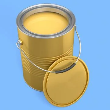 Open metal can or buckets of paint with handle on blue background. イラスト素材