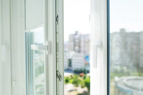 Open metal plastic window Stock Photos