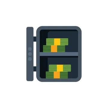 Open metal safe containing stacks of money bills Stock Illustration