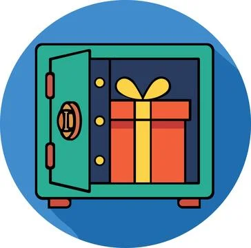Open metal safe with gift box inside Stock Illustration