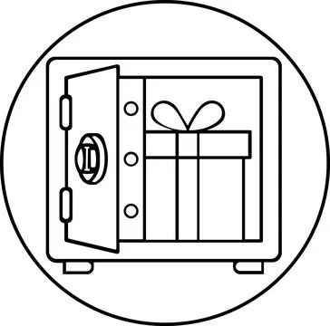 Open metal safe with gift box inside Stock Illustration