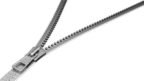 Open Metal Zip Isolated on White Background Template 3D Illustration Stock Illustration