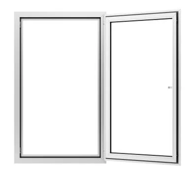 Open metallic window isolated on white background. 3d illustration Illustrazione stock