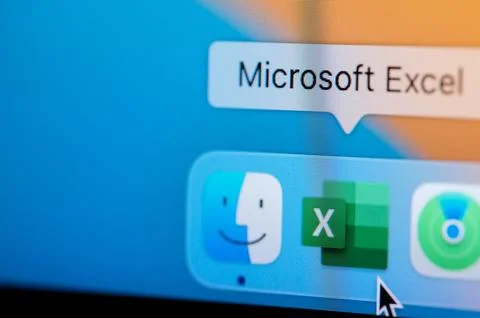 Open Microsoft office excel in macbook dock Stock Photos