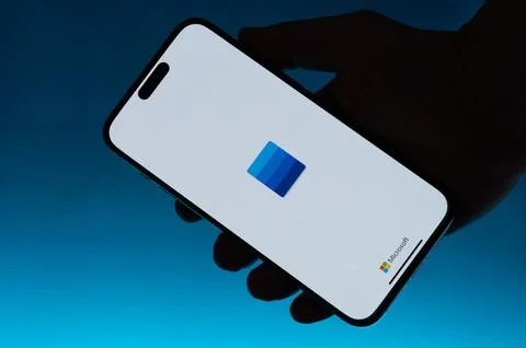 Open Microsoft word app on smartphone Stock Photos