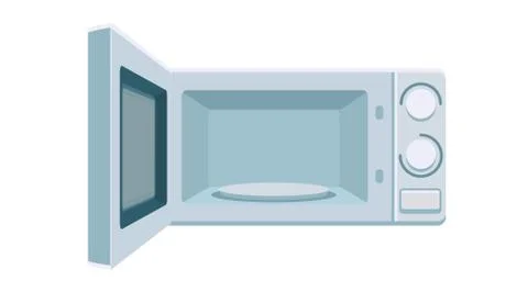 Open microwave with empty space inside, front view vector. Electric oven Stock Illustration