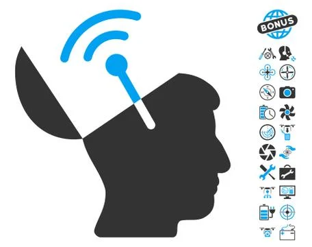 Open Mind Radio Interface Icon With Air Drone Tools Bonus Stock Illustration
