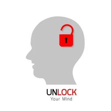 Open mind, unlocked your mind concept. Illustration of human head. Stock Illustration