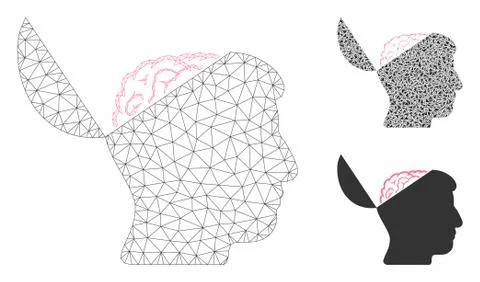 Open Mind Vector Mesh Carcass Model and Triangle Mosaic Icon Stock Illustration