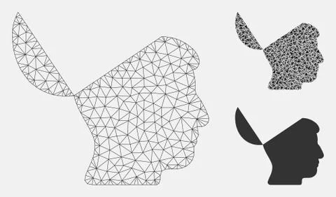 Open Mind Vector Mesh Wire Frame Model and Triangle Mosaic Icon Stock Illustration