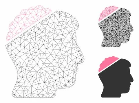 Open Mind Vector Mesh Wire Frame Model and Triangle Mosaic Icon Stock Illustration