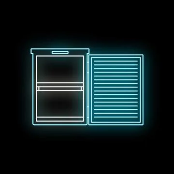 Open mini refrigerator freezer neon outline icon Stock Illustration