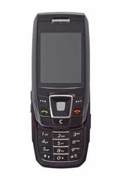 Open modern multimedia phone isolated on white background Stock Photos