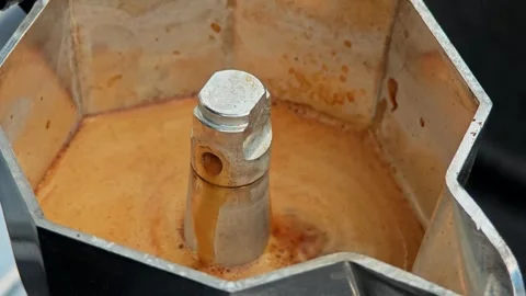 Open moka pot making hot coffee. Stock Footage 305032955