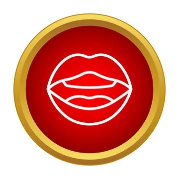 Open mouth lips communication flat linear icon Stock Illustration