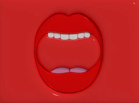 Open mouth with red lips and white teeth, screaming. 3D rendering illustratio Stock Photos
