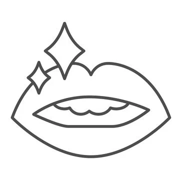 Open mouth with spark thin line icon, sexuality concept, lips with gloss sign on Stock Illustration