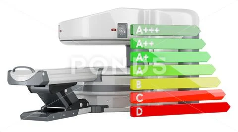 Open MRI machine with energy efficiency chart, 3D rendering イラスト素材