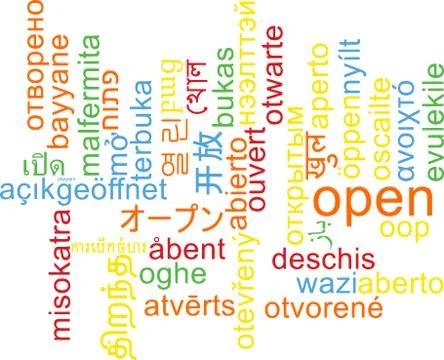 Open multilanguage wordcloud background concept Stock Illustration